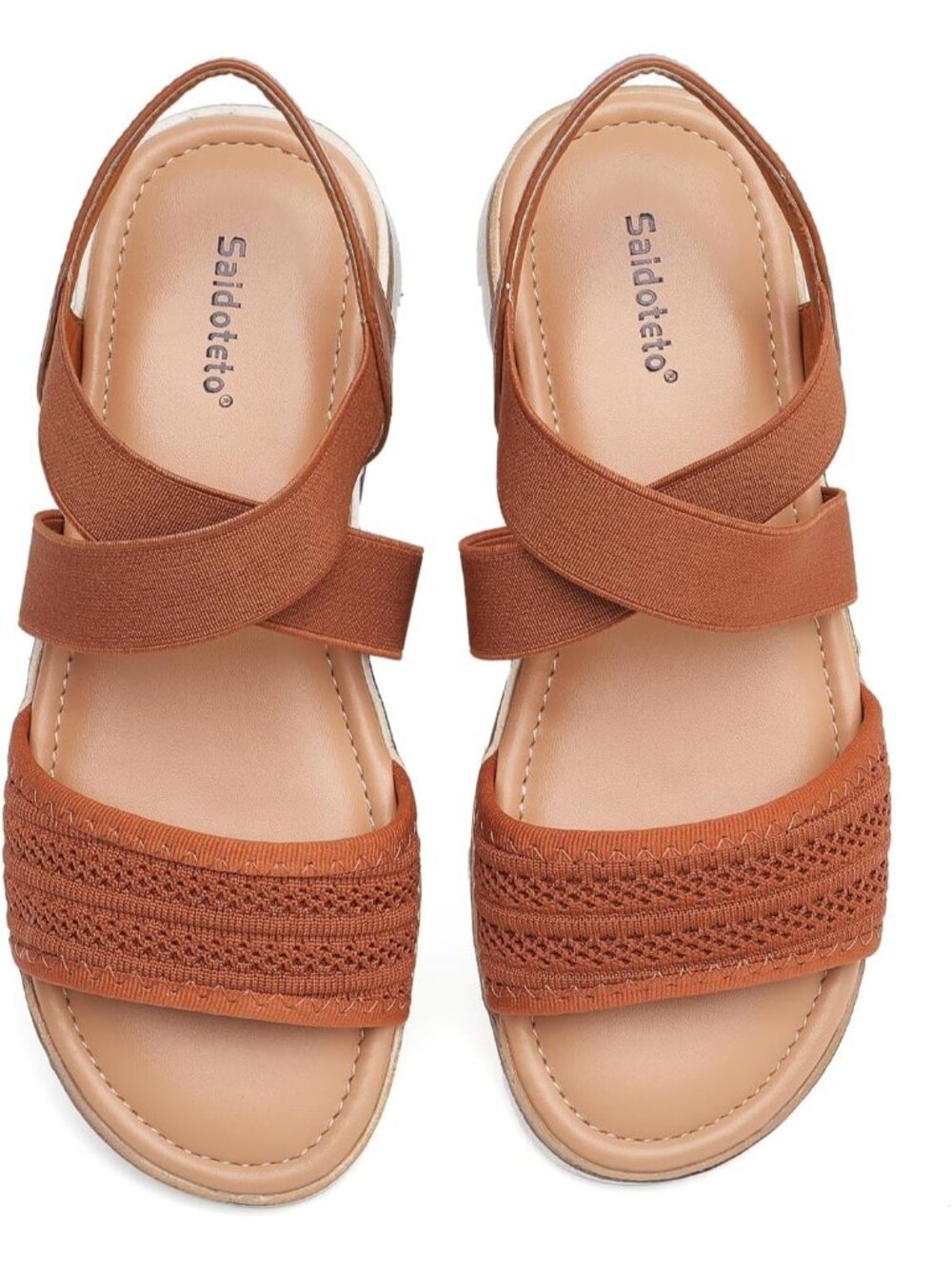 🆕Women's Brown Flat Sandals Comfortable Elastic Ankle Strap Slingback Slip-On